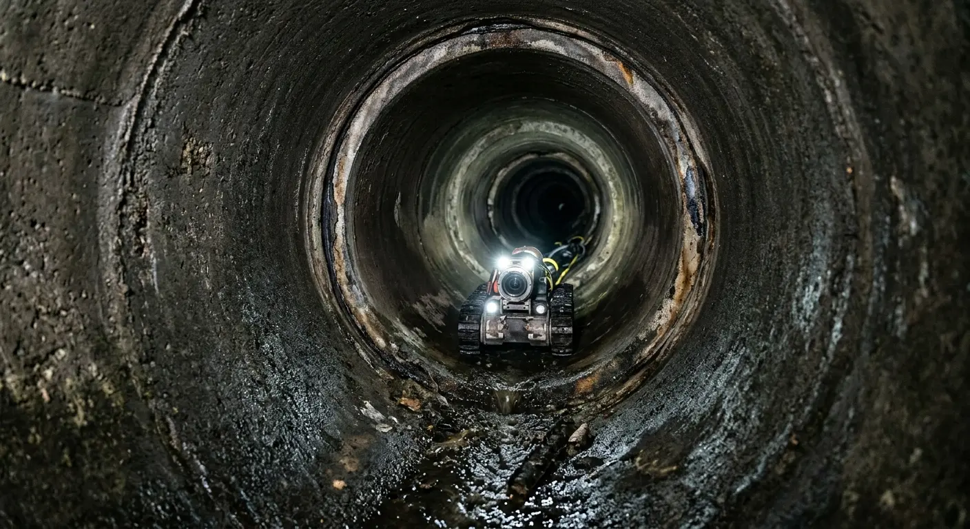 Robotic sewer camera inspecting pipe interior for Sewer Line Repair in Sugarland Run